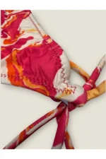 Dalga Desenli Pembe-Turuncu Bağlamalı Bikini Takımı - Görsel 4