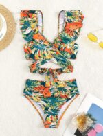 Tropikal Desenli Fırfırlı Kadın Bikini Takımı - Image 3