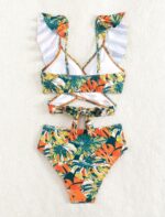 Tropikal Desenli Fırfırlı Kadın Bikini Takımı - Image 4