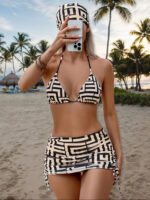 4 Parçalı Geometrik Baskılı Bikini Takımı