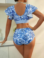 Çiçek Desenli V Yaka Ruffle Kollu Kadın Bikini - Görsel 5