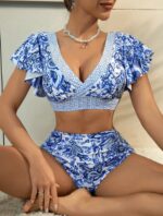 Çiçek Desenli V Yaka Ruffle Kollu Kadın Bikini - Görsel 4