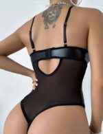 Derin V Yaka Transparan Detaylı Deri Body - Görsel 3