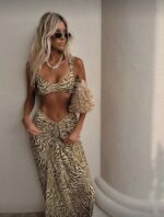 Zebra Desenli Bikini Takımı ve Pareo Etek Seti