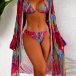 3 Parça Renkli  Desenli Şık Bikini Takımı