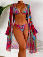 3 Parça Renkli  Desenli Şık Bikini Takımı