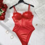 Kırmızı İnce Askılı Şık Bodysuit